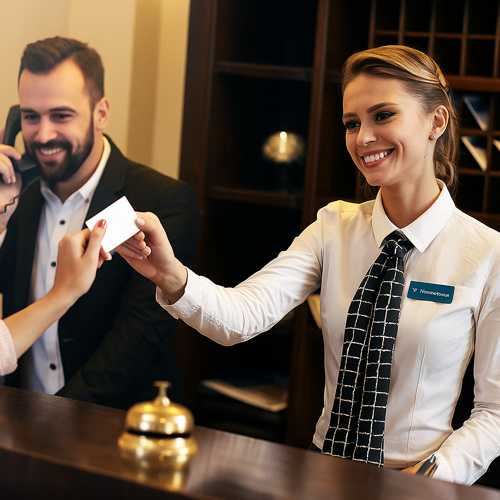 20250904 0405 hotel reception interaction remix 01k49aw5rverva07kv0a6q4q3j